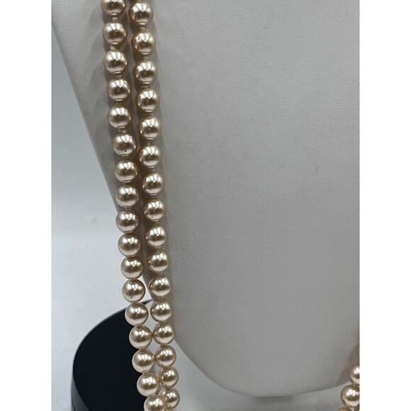 Joan Rivers Vintage Taupe Faux Pearl Double Strand Necklace Pave Heart Clasp - Picture 13 of 13